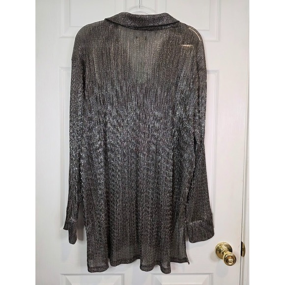 Anthropologie Pilcro Size 2X Metallic Buttondown Tunic Blouse Black Silver NWT - Picture 5 of 12